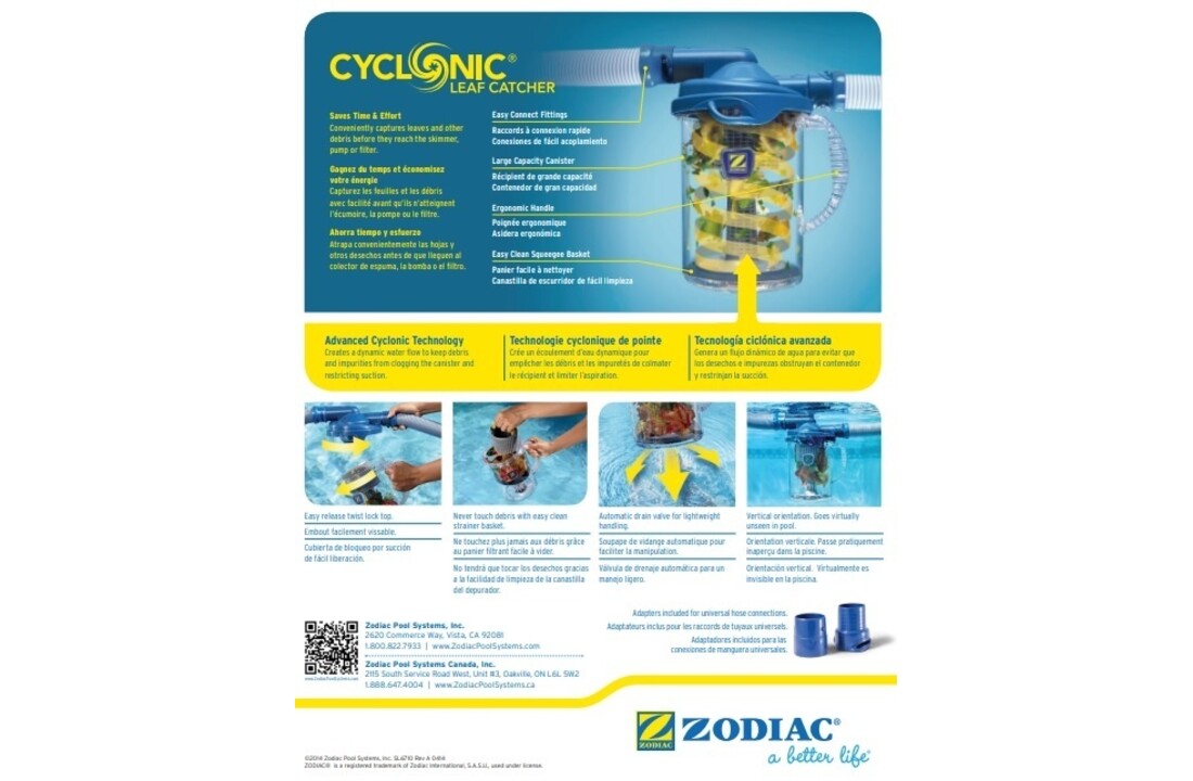 Zodiac Cyclonic Leaf Catcher Voorfilter Zwembadslang