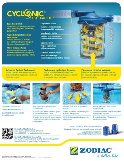 Zodiac Cyclonic Leaf Catcher Voorfilter Zwembadslang