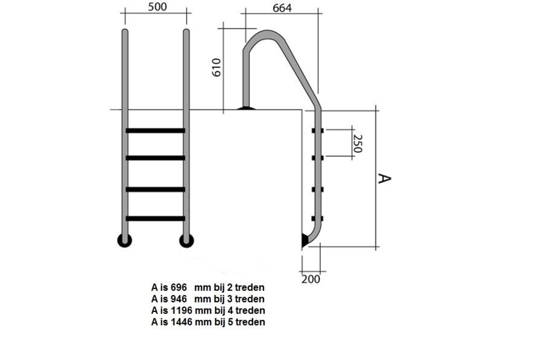 Wijd Model Zwembadtrap 5-treden AISI-304