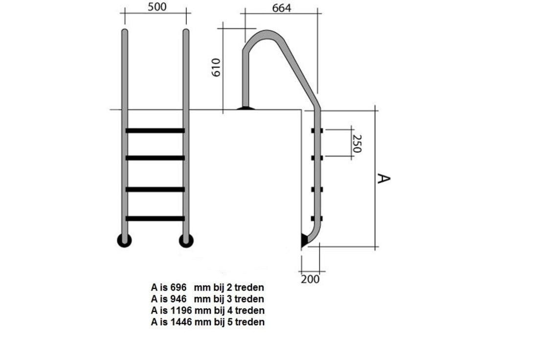 Wijd Model Zwembadtrap 4-treden AISI-304