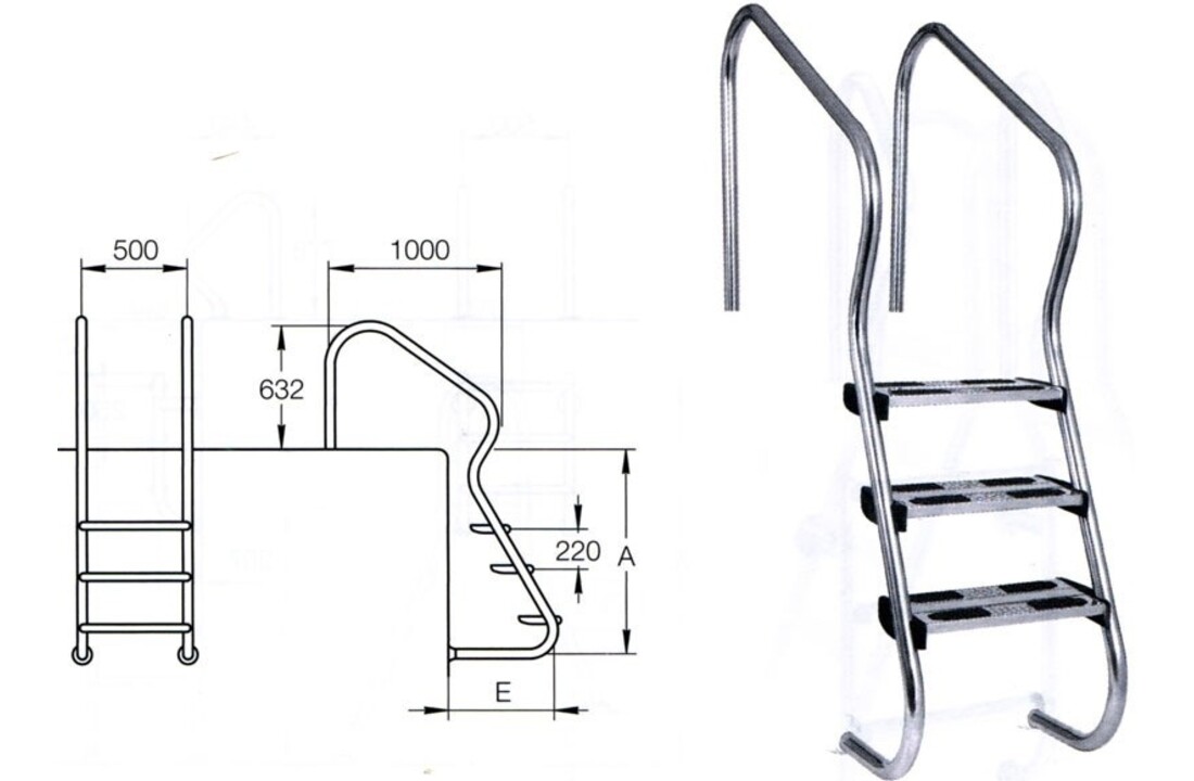 Easy Access Zwembadtrap 3-treden AISI 316