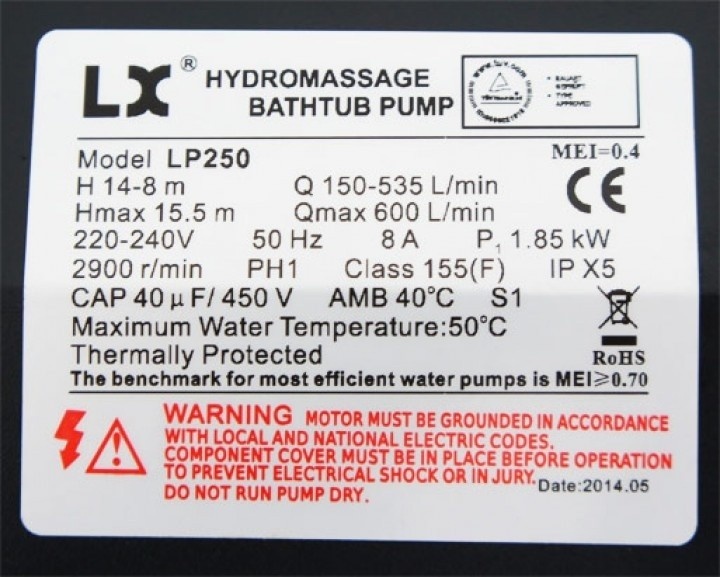 LX LP250 massage pomp Jacuzzi 1,85 kW