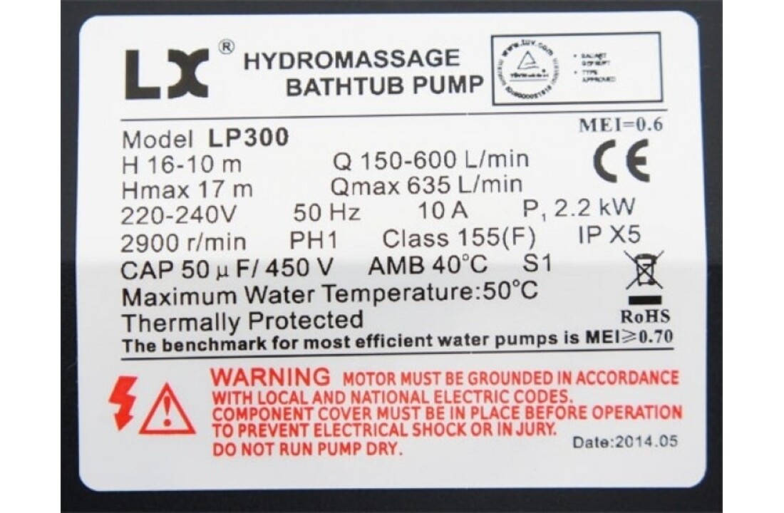 LX LP300 Massage Pomp 1-spd 3,0hp