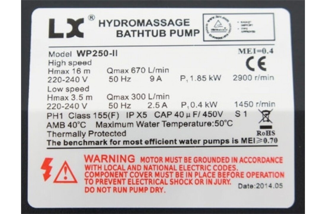 LX WP250-II Massage Pomp 2-spd 2,5hp