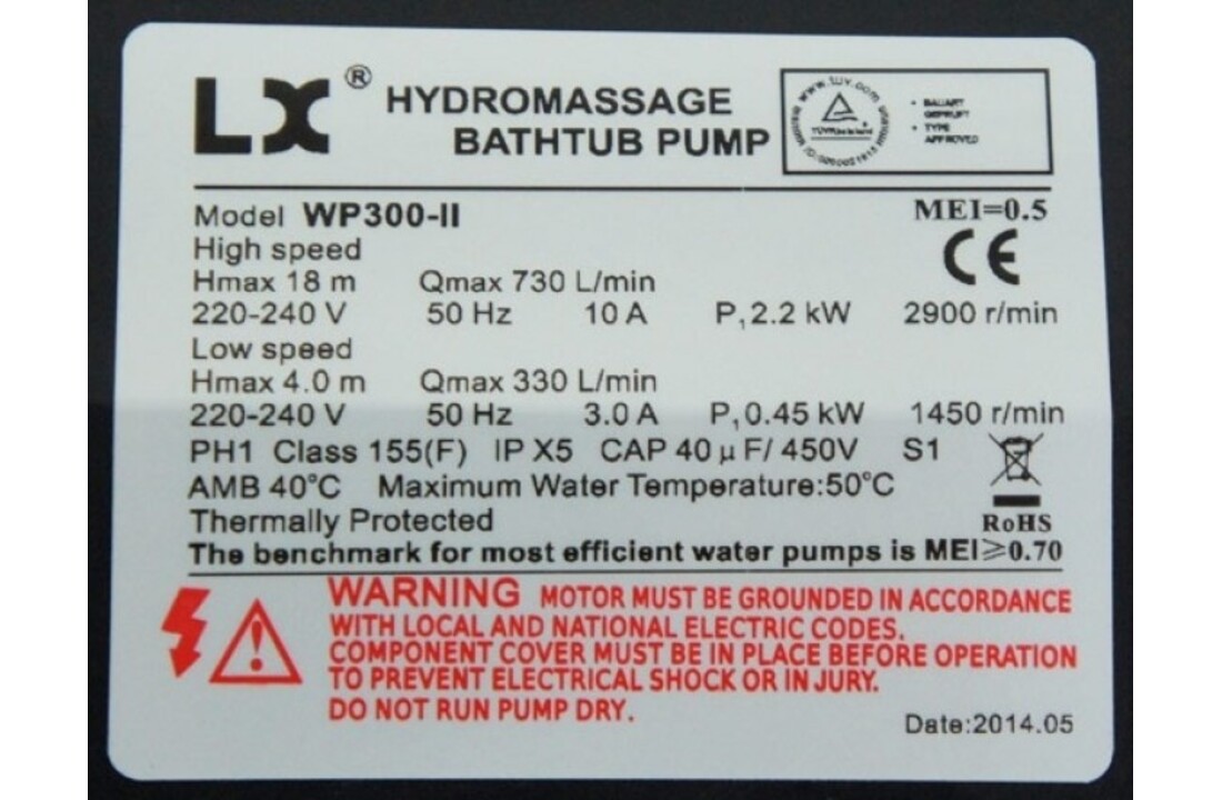 LX WP300-II Massage Pomp 2-spd 3,0hp