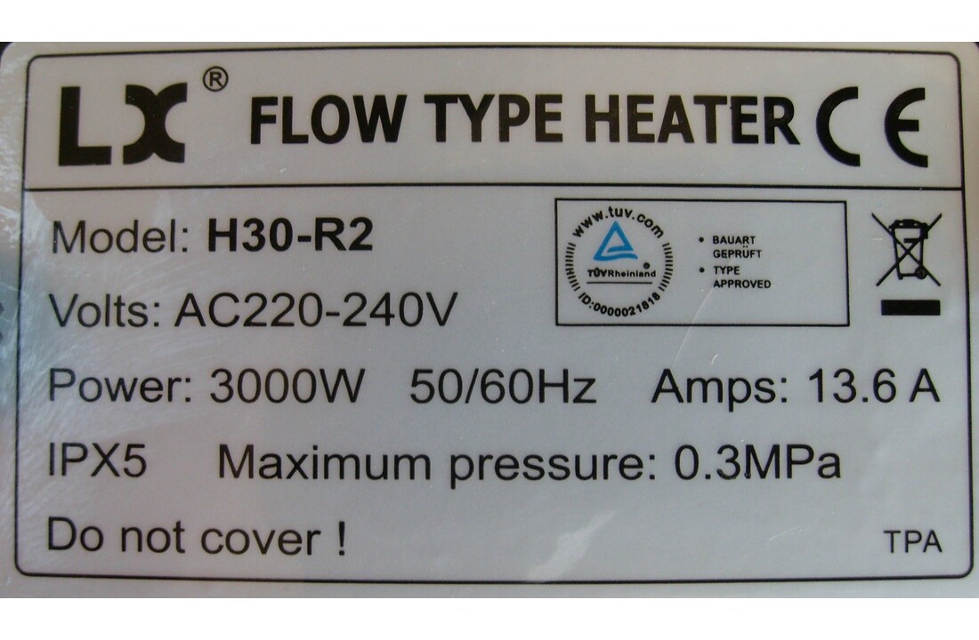 LX H30-R2 3.0KW 1.5 inch Spa heater (L-Vorm)