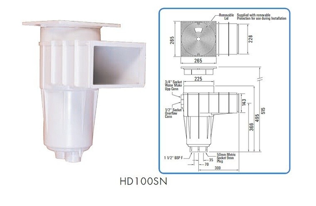 Certikin HD100 Skimmer voor Beton en Tegelbaden