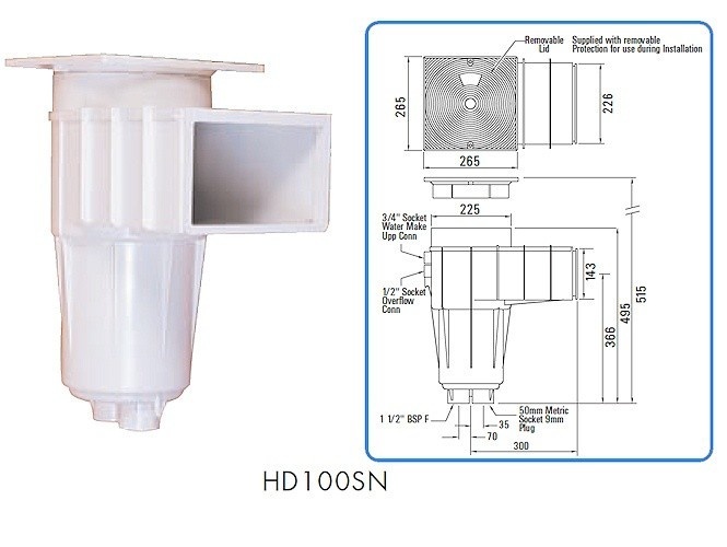 Certikin HD100 Skimmer voor Beton en Tegelbaden