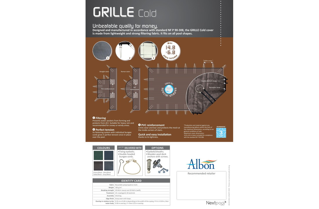 Zwembad Winternet Polypropyleen 180 g/m2 Grille Cold A-vormen