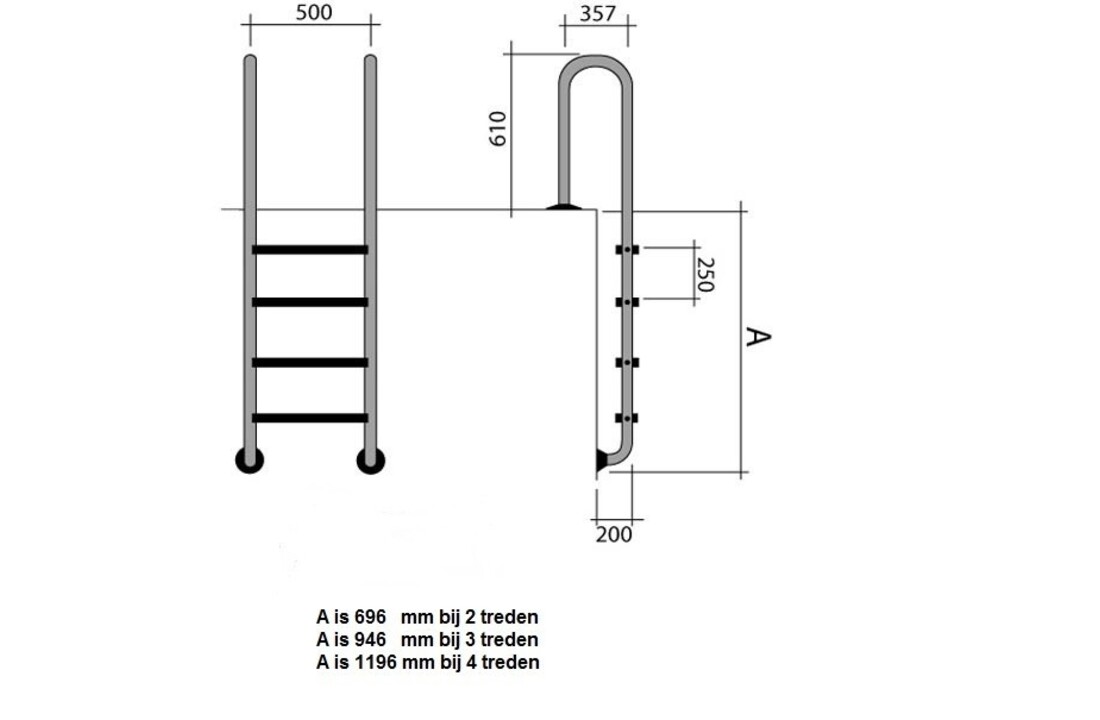 Standaard Zwembadtrap 4-treden AISI-304