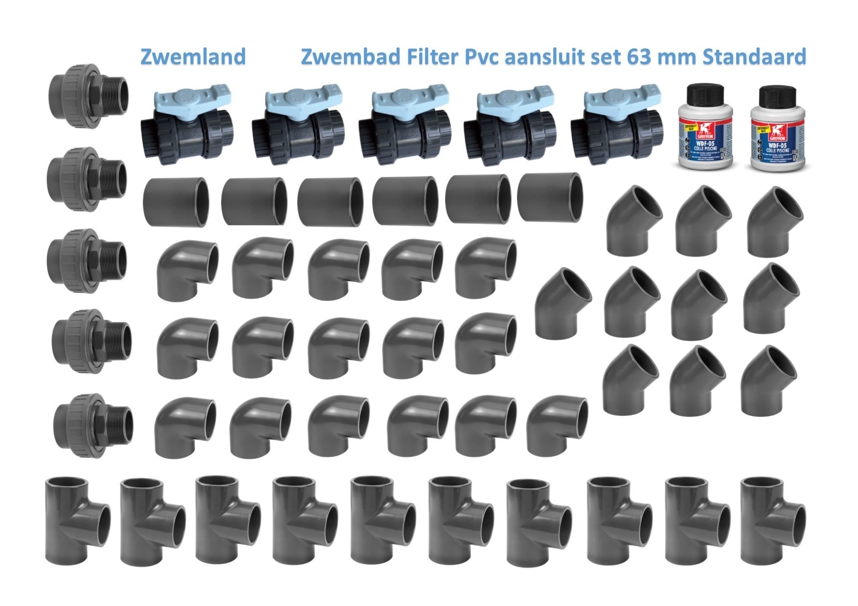 Zwembad Standaard Filter Aansluitset Pvc 16 Bar 63 mm