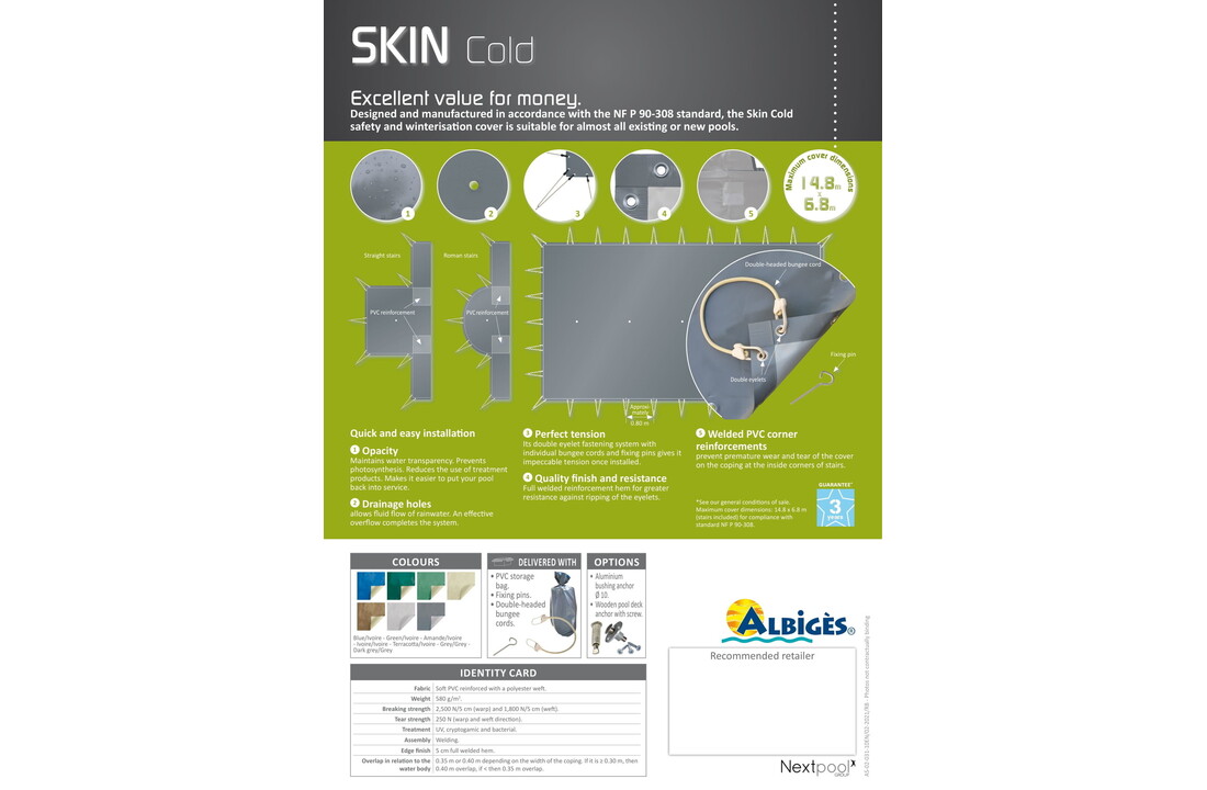 Zwembad winterzeil PVC 550gr/m2 Skin Cold C-vormen