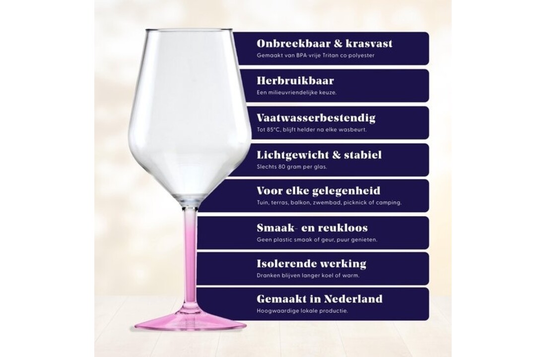 Happy Glass Lady Abigail Wijnglas met Gekleurde Steel 2 Pack - Kunststof Glazen 470ml