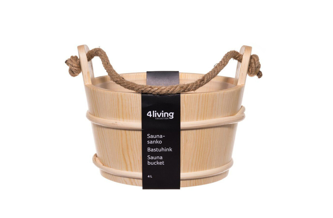 Rento Houten Sauna emmer met handvat touw, lepel en 400 ml Eucalyptus opgietmiddel - Licht