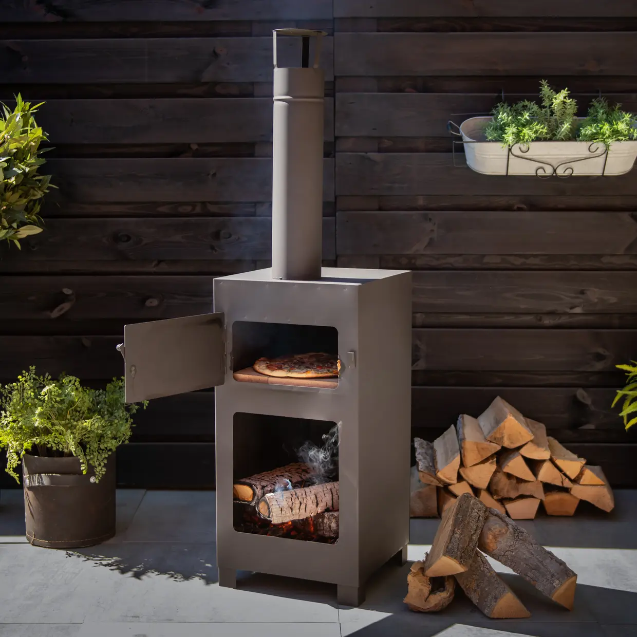 Fancy Flames Terraskachel + pizzaoven zwart