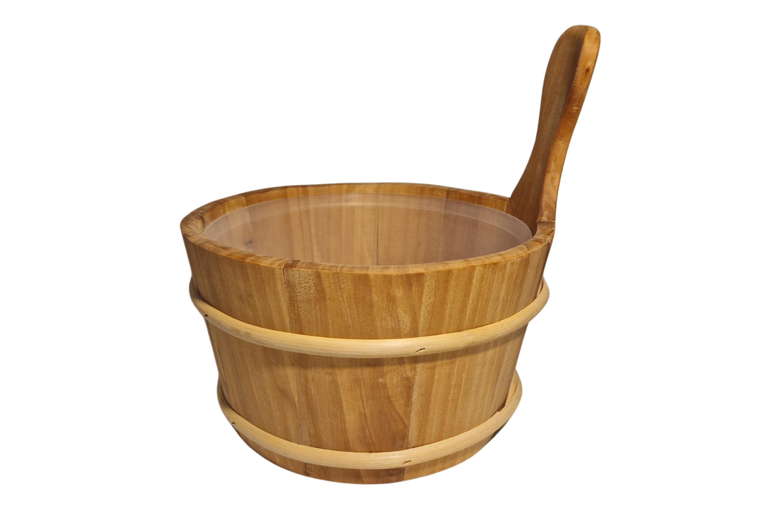 4living Sauna emmer, lepel en 500 ml Eucalyptus opgietmiddel - Elzen