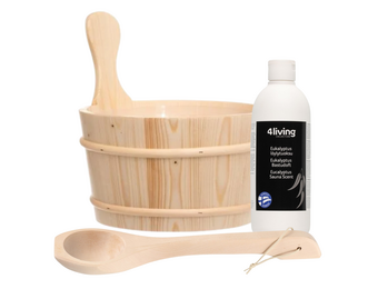 4Living Sauna emmer, lepel en 500 ml Euca opgietmiddel  - Sparren