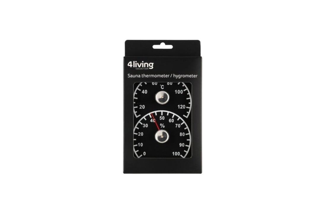 4Living Sauna Thermometer & Hygrometer Zwart