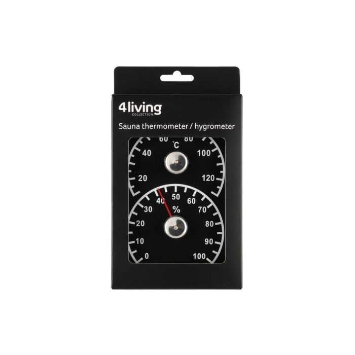4Living Sauna Thermometer & Hygrometer Zwart