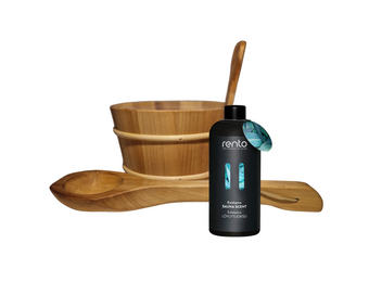 Rento Houten Sauna emmer, lepel en 400 ml Eucalyptus opgietmiddel - Donker