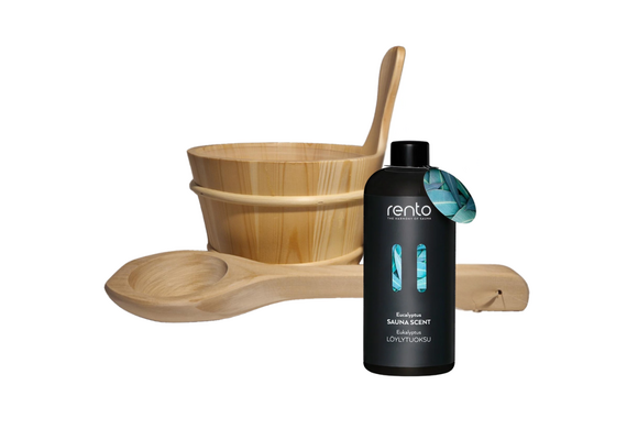 Rento Houten Sauna emmer, lepel en 500 ml Eucalyptus opgietmiddel - Licht