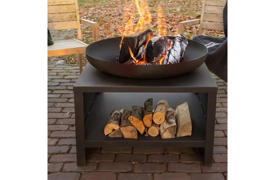 Fancy Flames Vuurschaal met Houtopslag Zwart