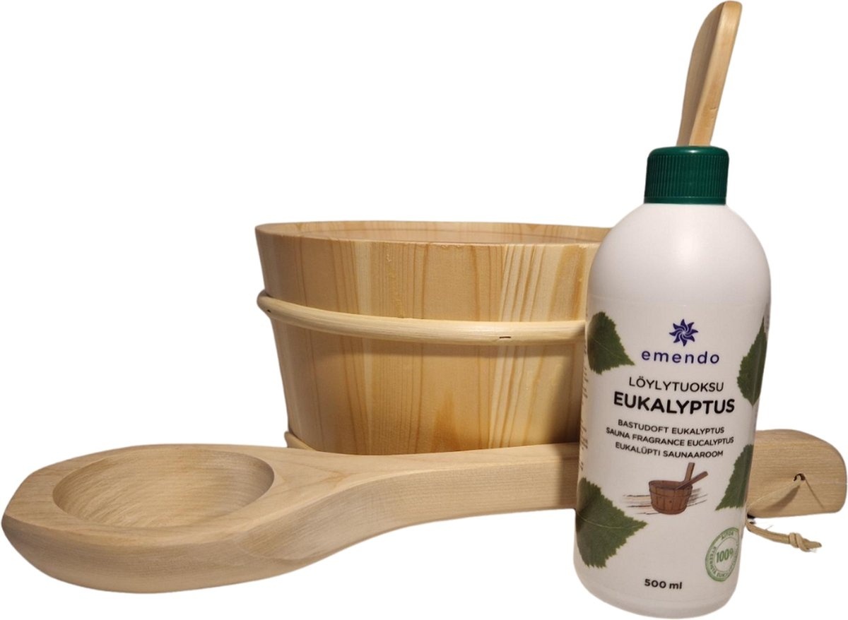 Emendo Sauna emmer, lepel en 500 ml Euca opgietmiddel  - Licht