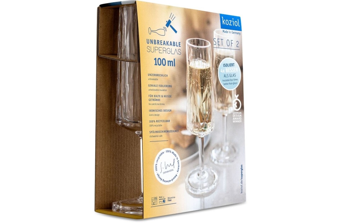 Koziol superglas club No.14 champagneglas 100 ml set van 2 stuks