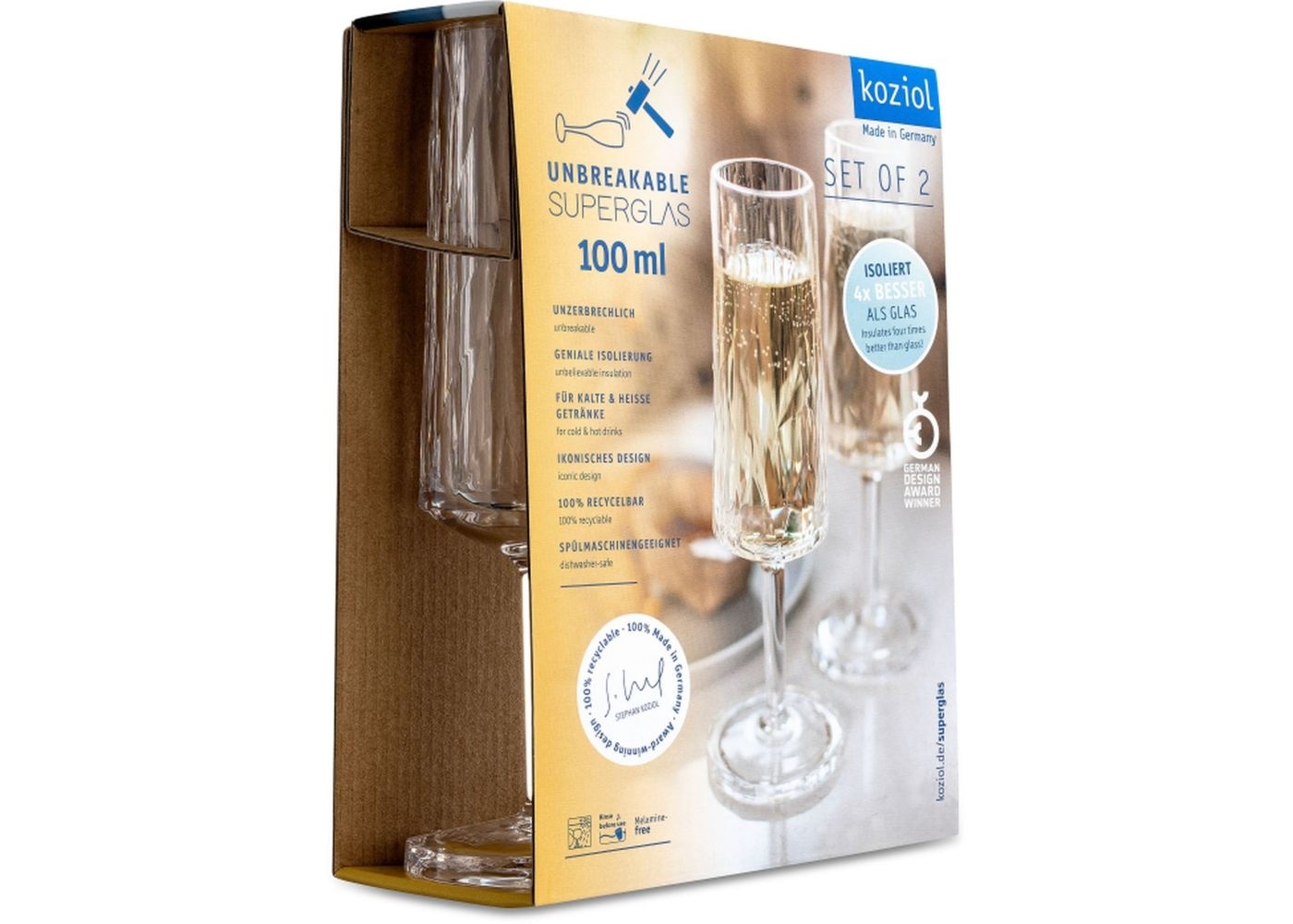 Koziol superglas club No.14 champagneglas 100 ml set van 2 stuks