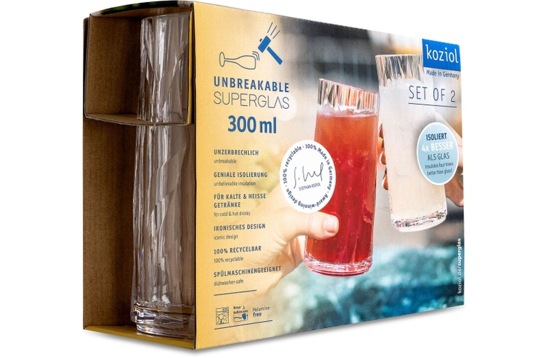 Koziol superglas club No.08 longdrinkglas 300 ml set van 2 stuks