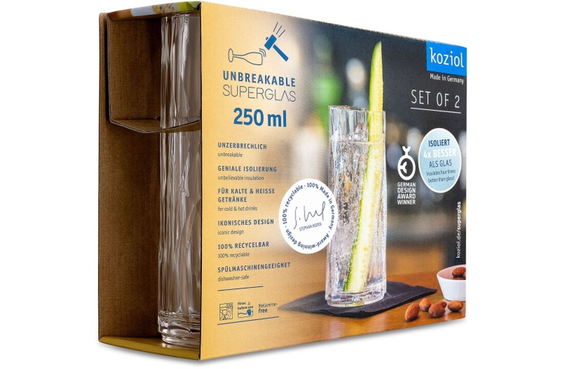 Koziol superglas Club No. 03 Longdrinkglas 250 ml set van 2 stuks