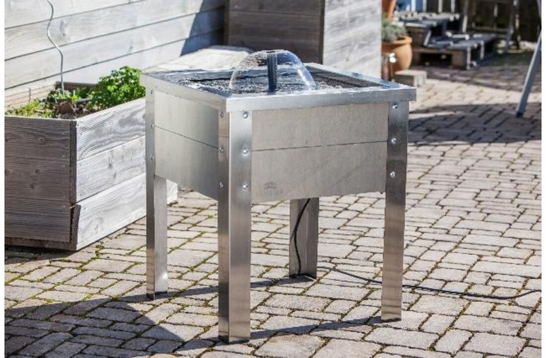 Heissner terras fontein hout/RVS grijs