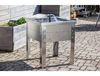 Heissner terras fontein hout/RVS grijs