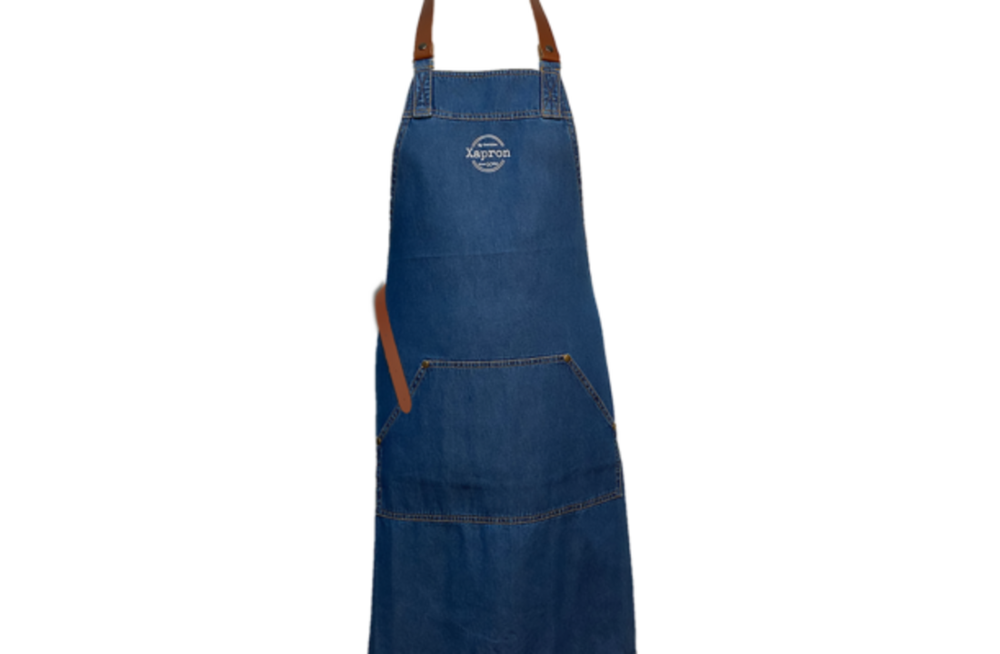 Arizona denim apron washed schort incl. leather straps cognac 88*78