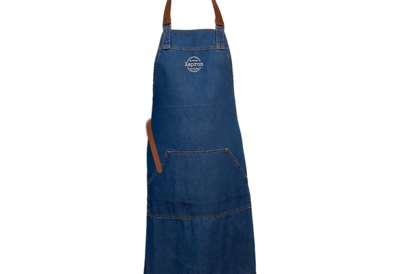Arizona denim apron washed schort incl. leather straps cognac 88*78