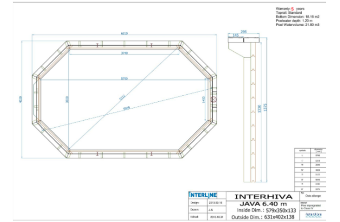 Interline Java Houten Zwembad ovaal 6.40 x 4.00
