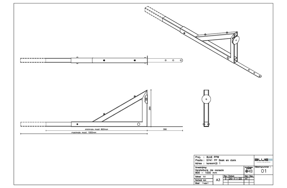 Blue nis verstelbare console 1000mm