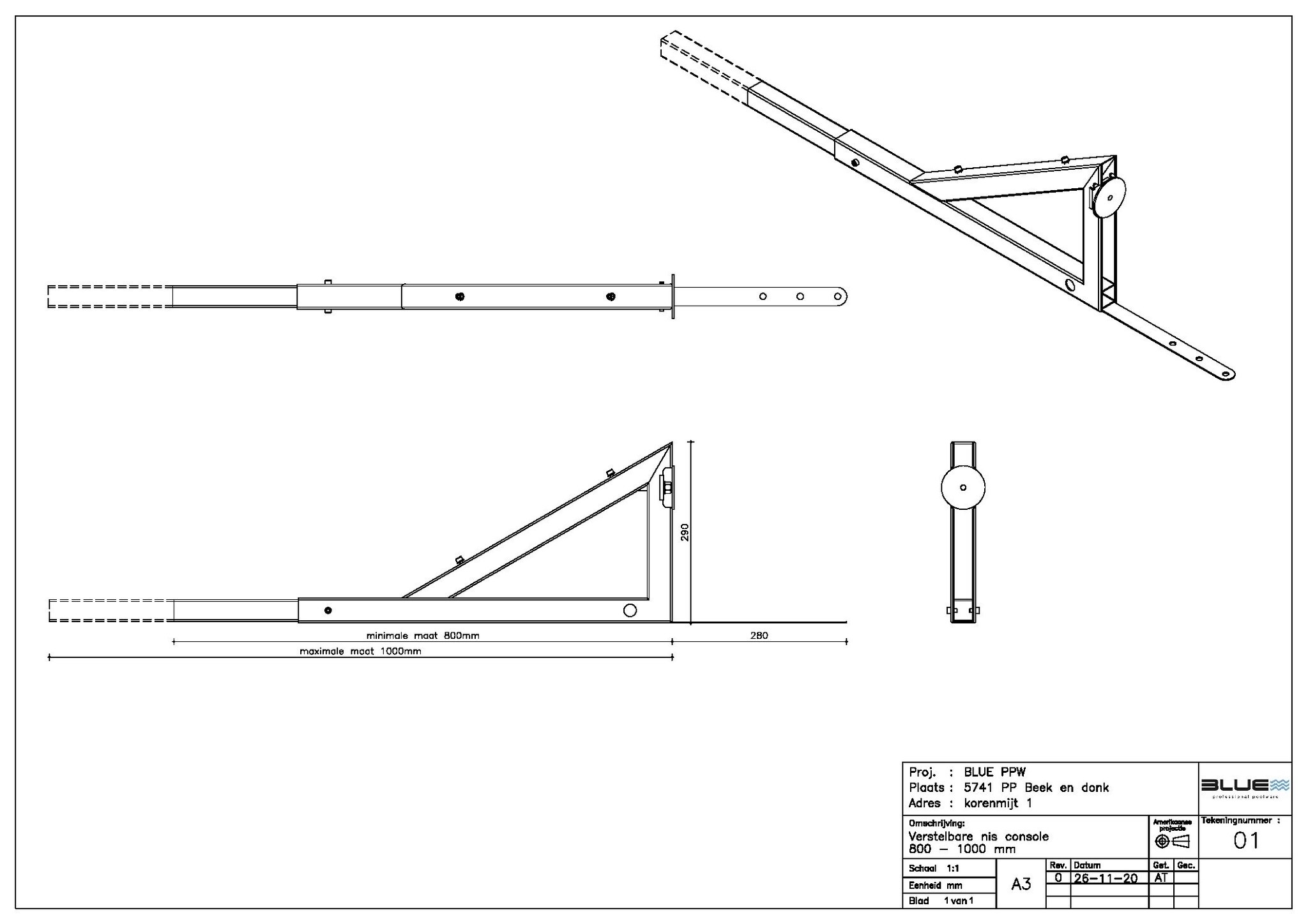 Blue nis verstelbare console 1000mm