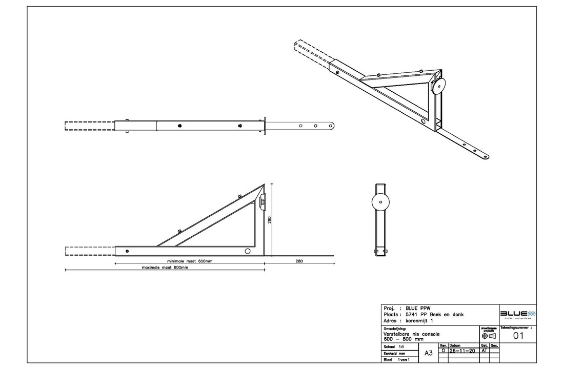 Blue nis verstelbare console 800mm