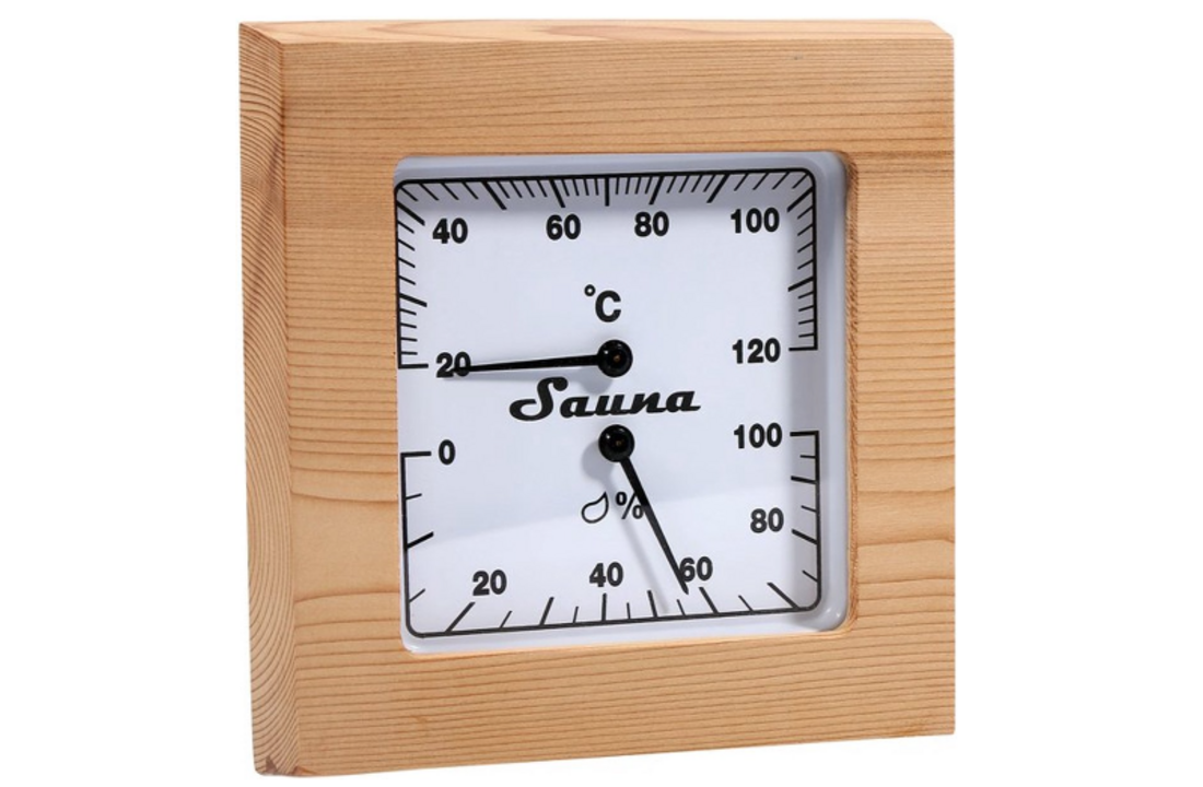 Sauna Thermometer en Hygrometer Vierkant in ceder
