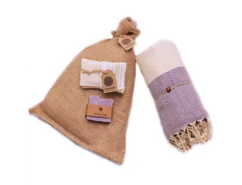 Hammam Sauna Handdoek Cadeauset Visgraat Paars