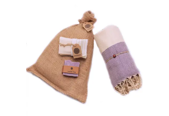 Hammam Sauna Handdoek Cadeauset Visgraat Paars