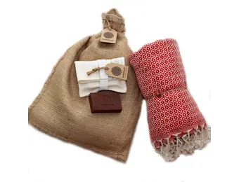 Hammam Sauna Handdoek Cadeauset Kristal Rood