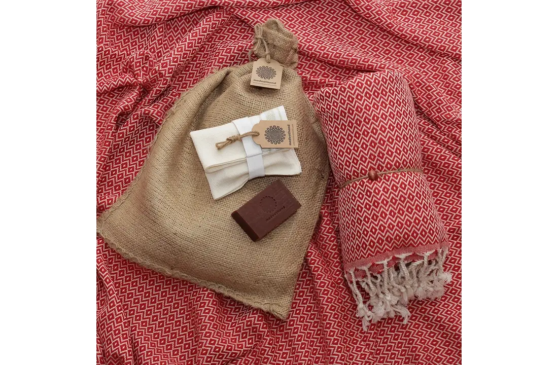 Hammam Sauna Handdoek Cadeauset Kristal Rood