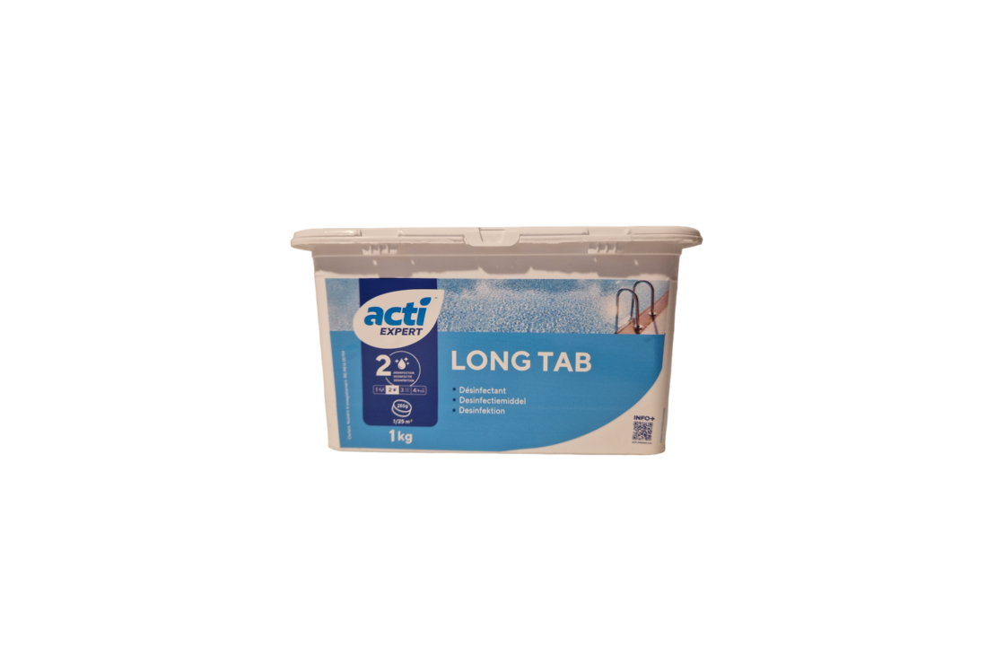 Acti Long tab chloor tabletten 1kg - 250 grams  (Enkel geschikt voor de Belgische markt, niet toegelaten in Nederland)