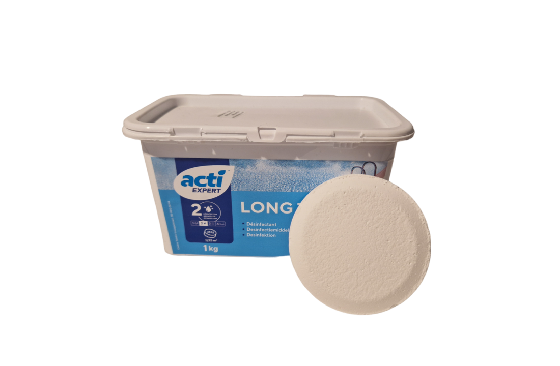 Acti Long tab chloor tabletten 1kg - 250 grams  (Enkel geschikt voor de Belgische markt, niet toegelaten in Nederland)