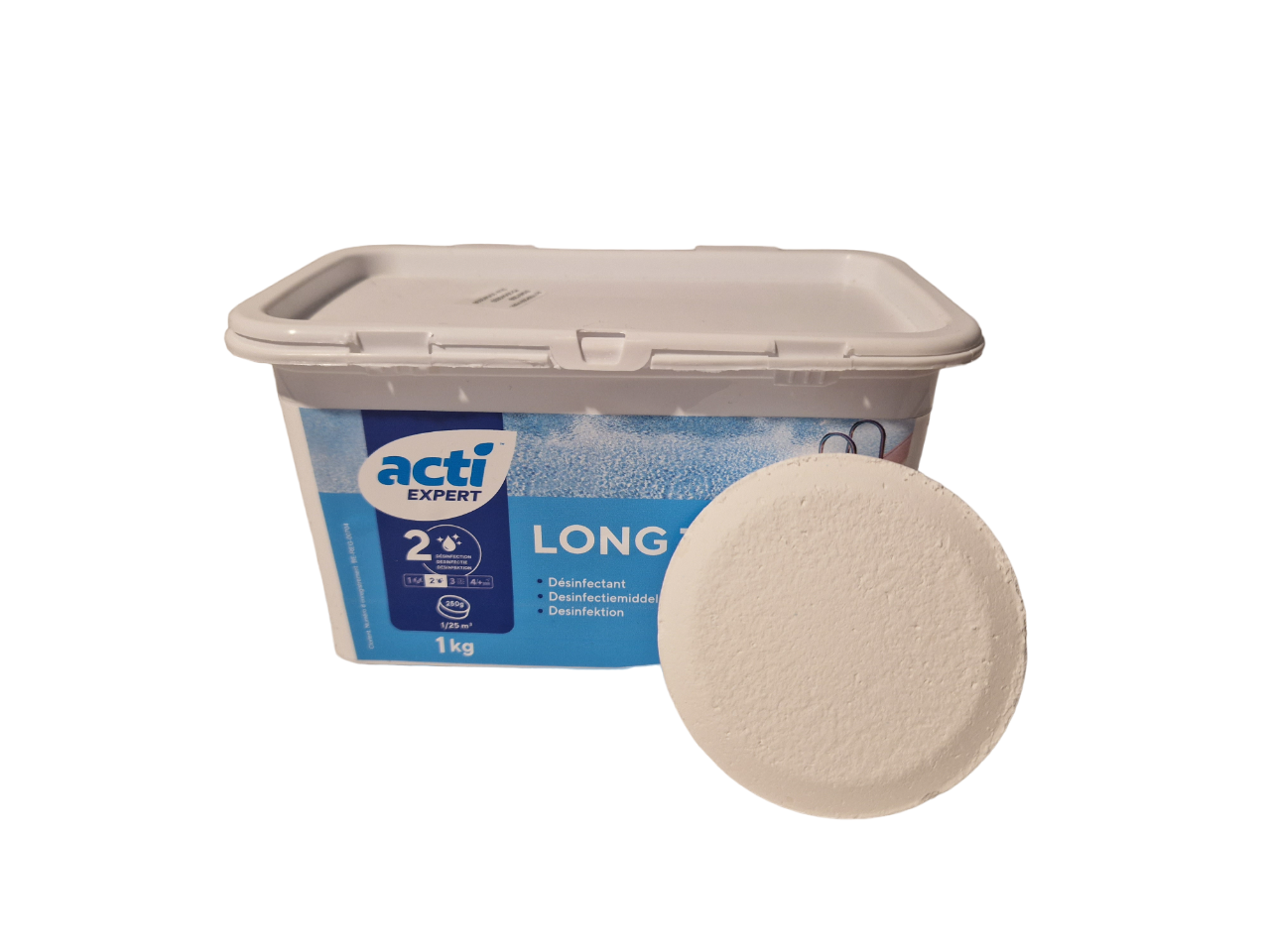 Acti Long tab chloor tabletten 1kg - 250 grams  (Enkel geschikt voor de Belgische markt, niet toegelaten in Nederland)