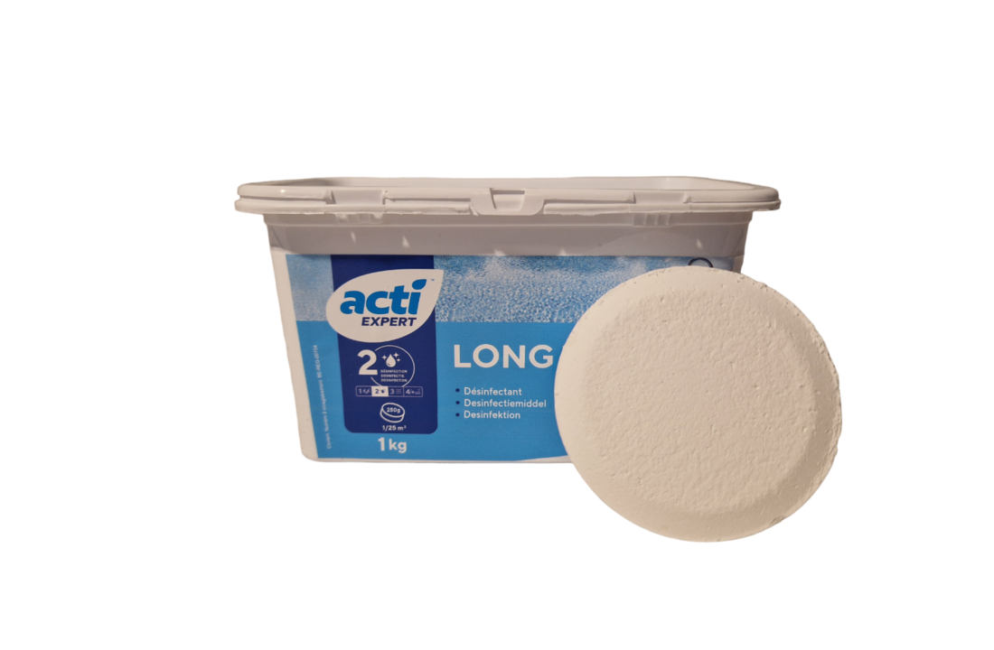 Acti Long tab chloor tabletten 1kg - 250 grams  (Enkel geschikt voor de Belgische markt, niet toegelaten in Nederland)