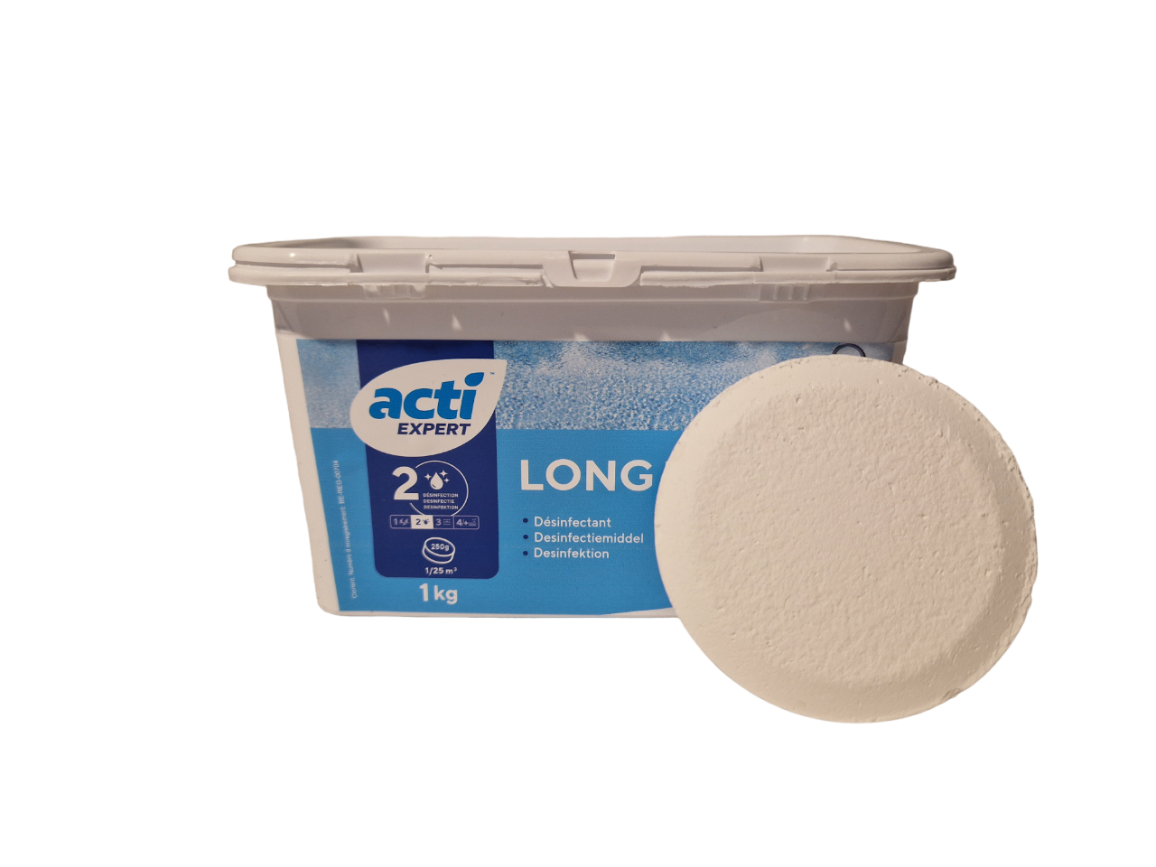 Acti Long tab chloor tabletten 1kg - 250 grams  (Enkel geschikt voor de Belgische markt, niet toegelaten in Nederland)