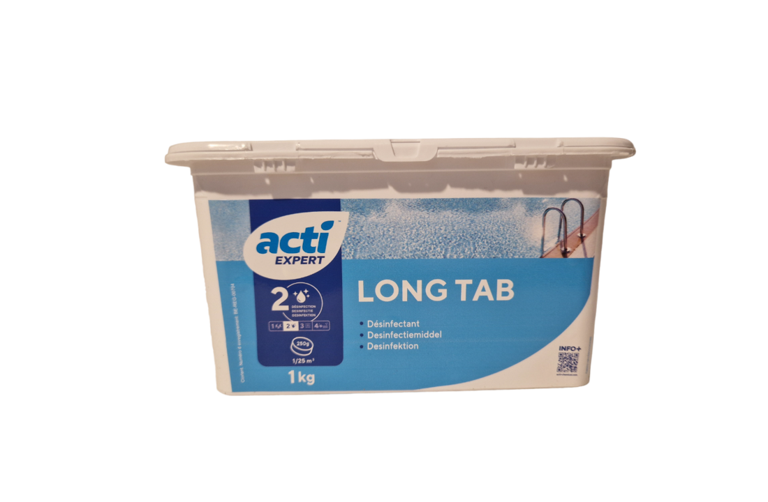 Acti Long tab chloor tabletten 1kg - 250 grams  (Enkel geschikt voor de Belgische markt, niet toegelaten in Nederland)
